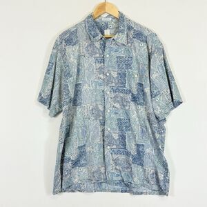 Burma Bibas Blue White Scribble Tropical Hawaiian 60 Singles Lawn Shirt Men's XL